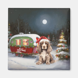 Winter Cocker Spain Caravan jul Äventyr Magnet