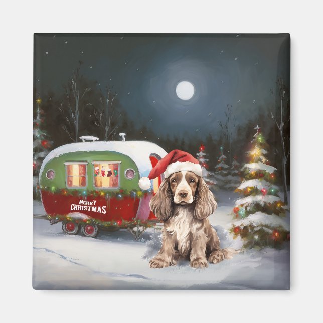 Winter Cocker Spain Caravan jul Äventyr Magnet (Framsidan)