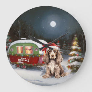 Winter Cocker Spain Caravan jul Äventyr Stor Klocka