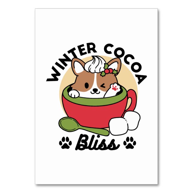 Winter Cocoa Bliss - Cute Hund in Mugg Design Bordsnummer (Framsidan)