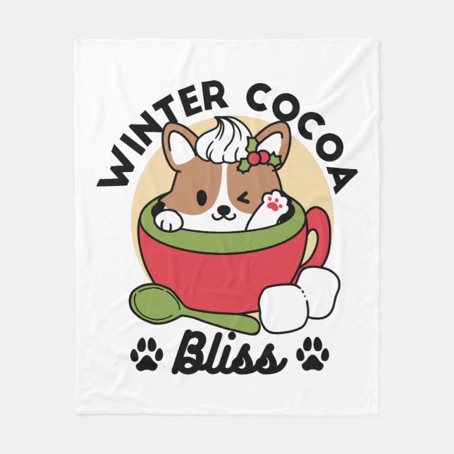 Winter Cocoa Bliss - Cute Hund in Mugg Design Fleecefilt (Framsidan)