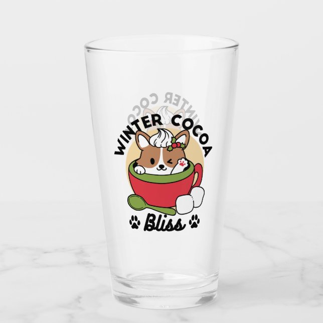 Winter Cocoa Bliss - Cute Hund in Mugg Design Glaskopp (Framsida)