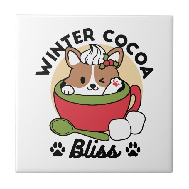 Winter Cocoa Bliss - Cute Hund in Mugg Design Kakelplatta (Framsidan)