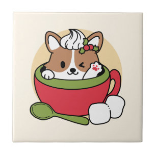 Winter Cocoa Bliss - Cute Hund in Mugg Design Kakelplatta