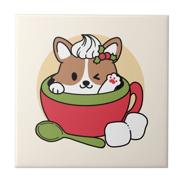 Winter Cocoa Bliss - Cute Hund in Mugg Design Kakelplatta (Framsidan)