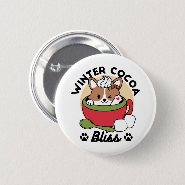 Winter Cocoa Bliss - Cute Hund in Mugg Design Knapp (Framsida & baksida)