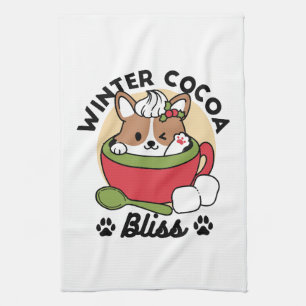 Winter Cocoa Bliss - Cute Hund in Mugg Design Kökshandduk