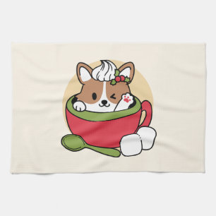Winter Cocoa Bliss - Cute Hund in Mugg Design Kökshandduk