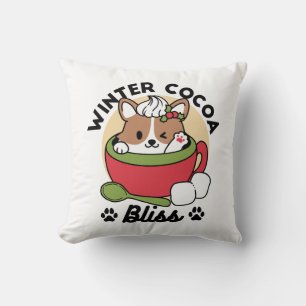 Winter Cocoa Bliss - Cute Hund in Mugg Design Kudde