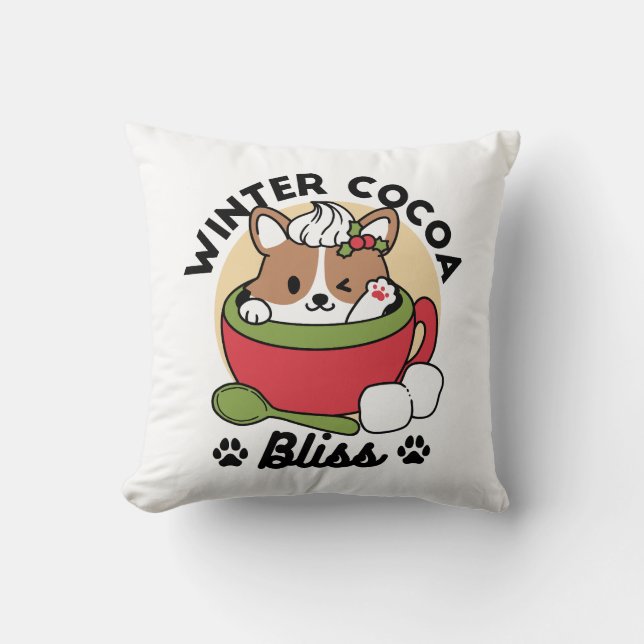 Winter Cocoa Bliss - Cute Hund in Mugg Design Kudde (Framsida)