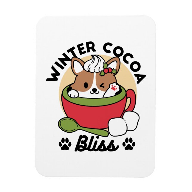 Winter Cocoa Bliss - Cute Hund in Mugg Design Magnet (Vertikal)