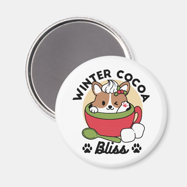 Winter Cocoa Bliss - Cute Hund in Mugg Design Magnet (Front/Back)