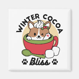 Winter Cocoa Bliss - Cute Hund in Mugg Design Magnet