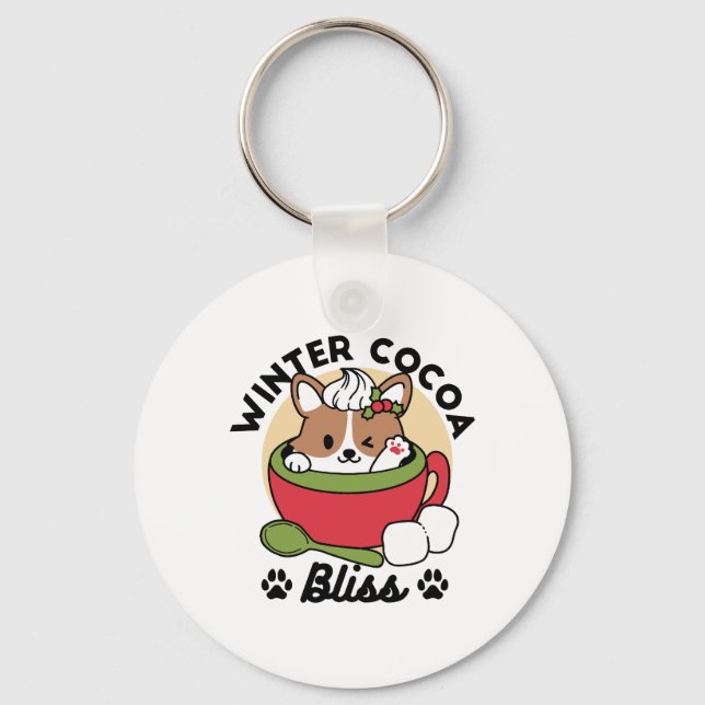 Winter Cocoa Bliss - Cute Hund in Mugg Design Nyckelring (Framsida)