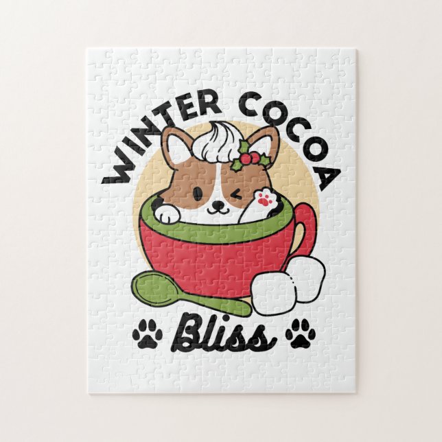 Winter Cocoa Bliss - Cute Hund in Mugg Design Pussel (Vertikal)