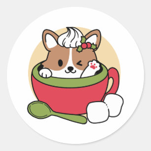 Winter Cocoa Bliss - Cute Hund in Mugg Design Runt Klistermärke