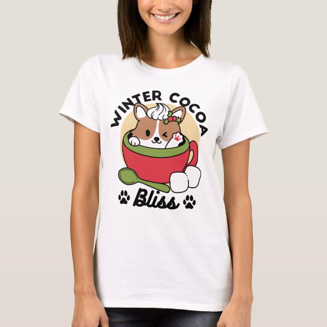 Winter Cocoa Bliss - Cute Hund in Mugg Design T Shirt (Framsida)