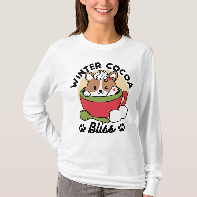 Winter Cocoa Bliss - Cute Hund in Mugg Design T Shirt (Framsida)