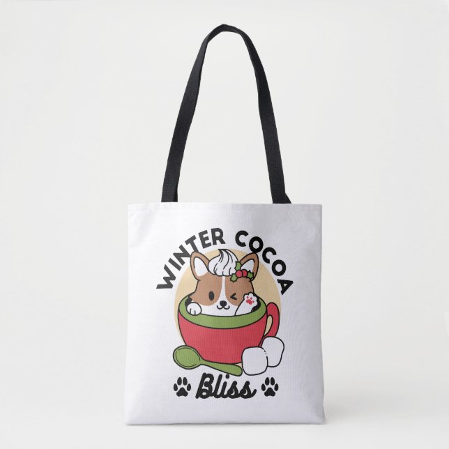 Winter Cocoa Bliss - Cute Hund in Mugg Design Tygkasse (Framsida)