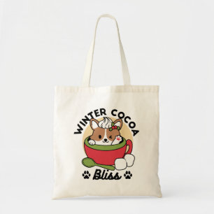 Winter Cocoa Bliss - Cute Hund in Mugg Design Tygkasse