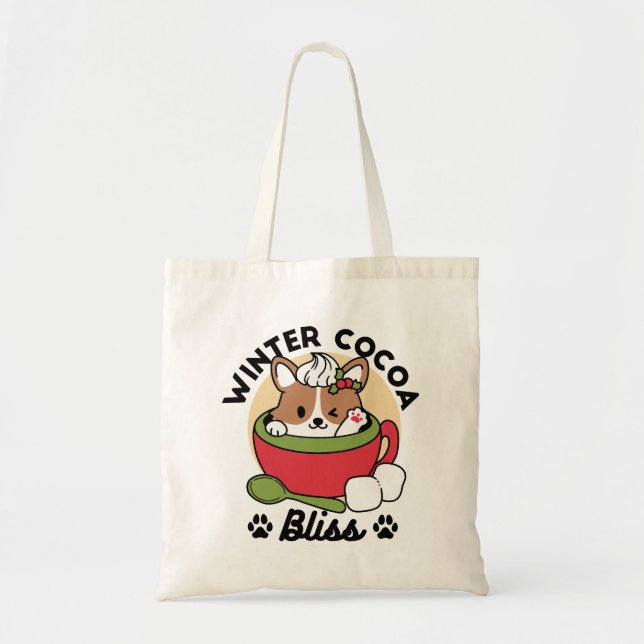 Winter Cocoa Bliss - Cute Hund in Mugg Design Tygkasse (Framsidan)