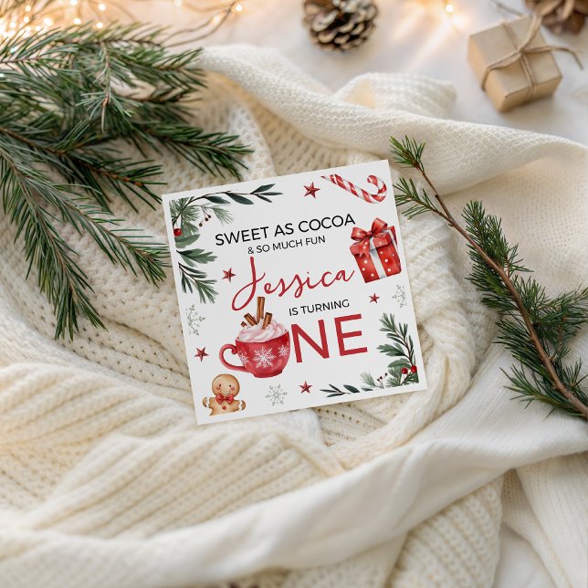Winter Cocoa First Birthday Napkin Pappersservett (Skapare uppladdad)