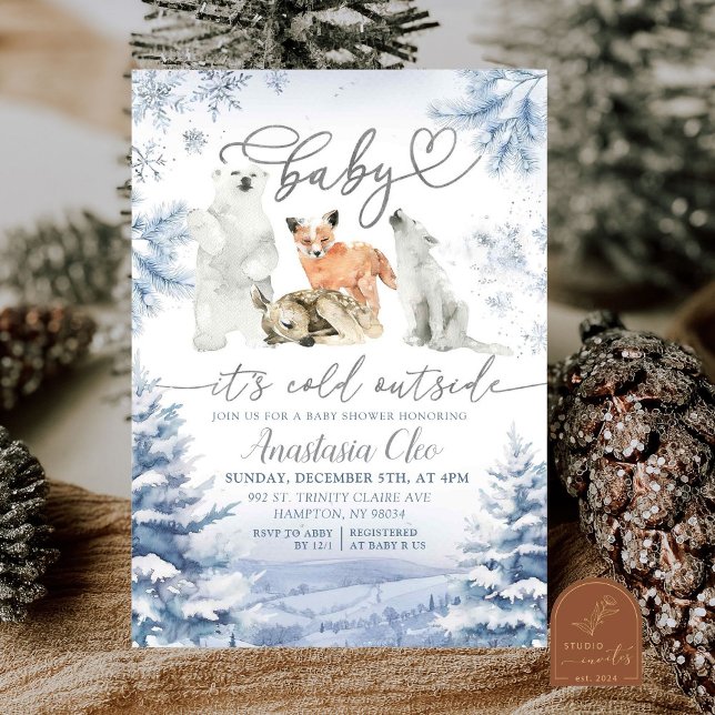 Winter Cold Forest Arctic Animals Baby Shower Inbjudningar (Skapare uppladdad)