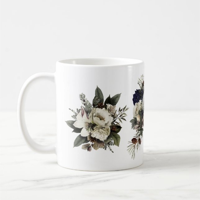 Winter Conifer Blommigt Cream Magnolia Peony Ro Kaffemugg (Vänster)