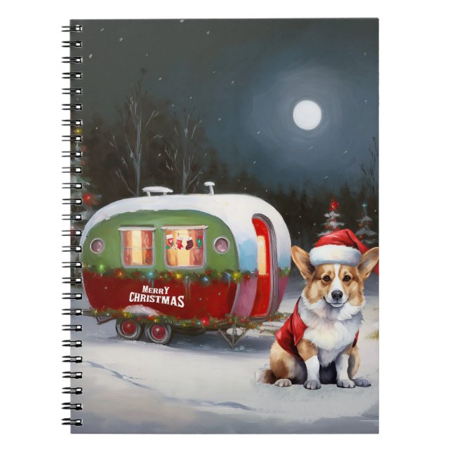 Winter Corgi Caravan jul Äventyr Anteckningsbok (Framsidan)