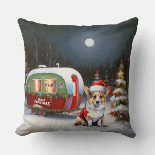 Winter Corgi Caravan jul Äventyr Kudde