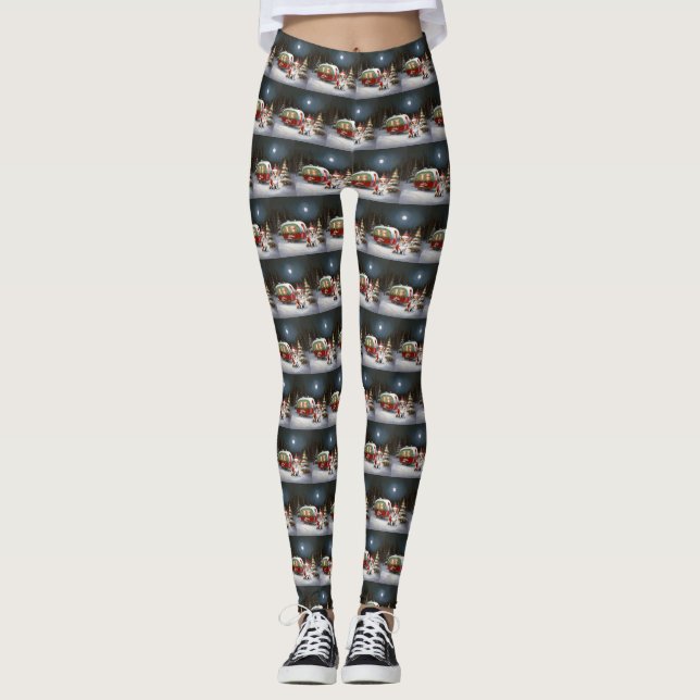 Winter Corgi Caravan jul Äventyr Leggings (Framsida)