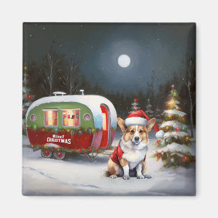 Winter Corgi Caravan jul Äventyr Magnet