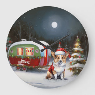 Winter Corgi Caravan jul Äventyr Stor Klocka