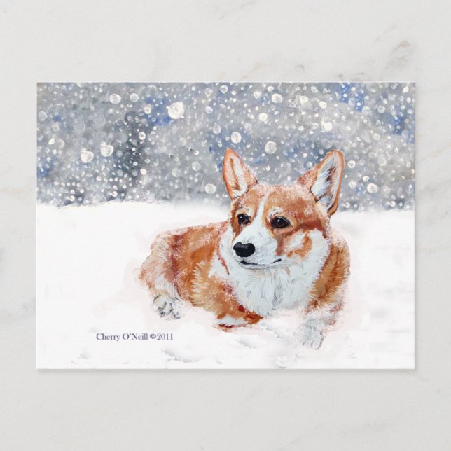 Winter Corgi Vykort (Framsida)