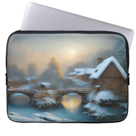 Winter Cottage Scene Laptop sleeve