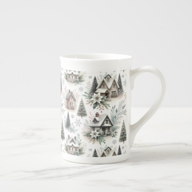 Winter Cottage Snowfall Pattern Benporslin Mugg (Höger)
