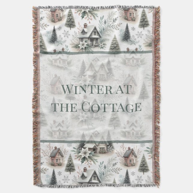 Winter Cottage Snowfall Words Filt (Framsidan Vertikal)