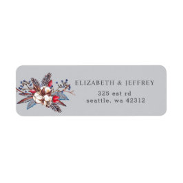 Winter Cotton Dusty Blue Red Berries bröllop Returadress Etikett