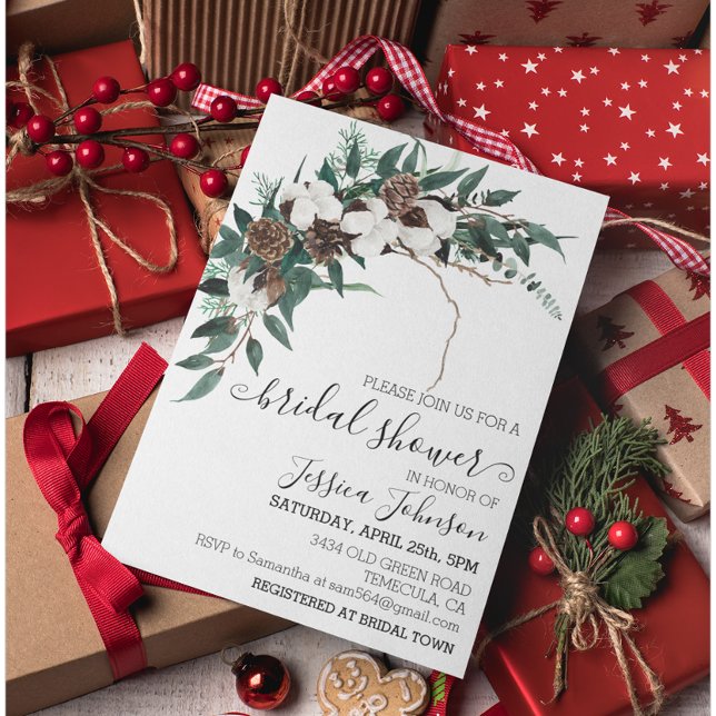 Winter Cotton Greenery Möhippa Inbjudningar (Skapare uppladdad)