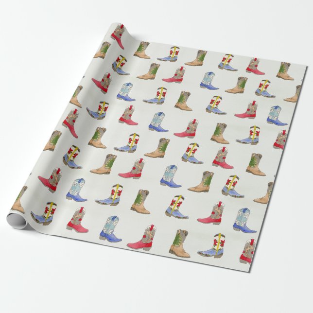Winter CowboyBoots Wrapping Papper Presentpapper (Utrullad)