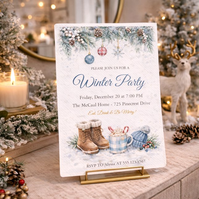 Winter Cozy Gathering Invitation Inbjudningar (Gather for a winter evening filled with warm drinks, soft snow tones, and festive charm)