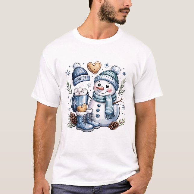 Winter Cozy Snowman  T Shirt (Framsida)