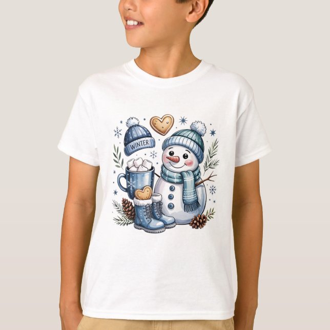 Winter Cozy Snowman  T Shirt (Framsida)