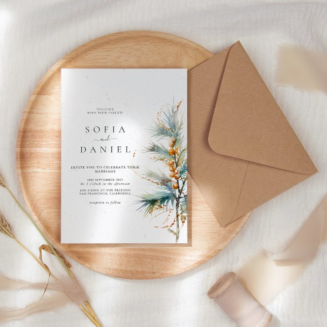 Winter Crhistmas Watercolor Träd Bröllop Inbjudningar (Skapare uppladdad)