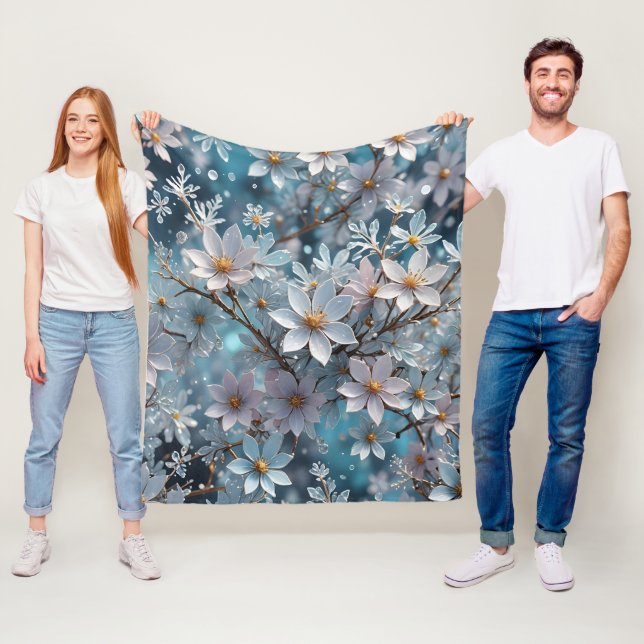 Winter Crystal Frost Sakura Blommar Fleecefilt (På plats)