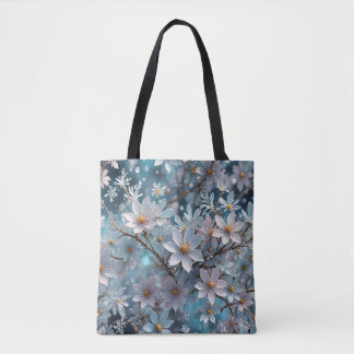 Winter Crystal Frost Sakura Blommar Tote Tygkasse