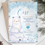 Winter Cute Bear Snowflake Blåa blommor Birthday Inbjudningar<br><div class="desc">Vinter Cute Bear Snowflake Blåa blommor Birthday Bear Birthday Inbjudan. Vinterförsta Födelsedagsfesten. Cute Bear</div>