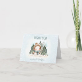 Winter Cute Blue Snögubbe Boy 1:a födelsedagen Tack Kort