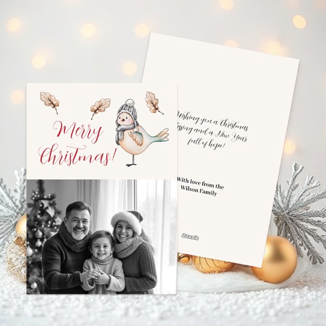 Winter Cute Sparrow Illustration Julkort (Skapare uppladdad)