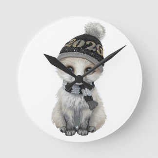 Winter Cutie 2026 Wall Clock – Cute Winter Animal  Rund Klocka